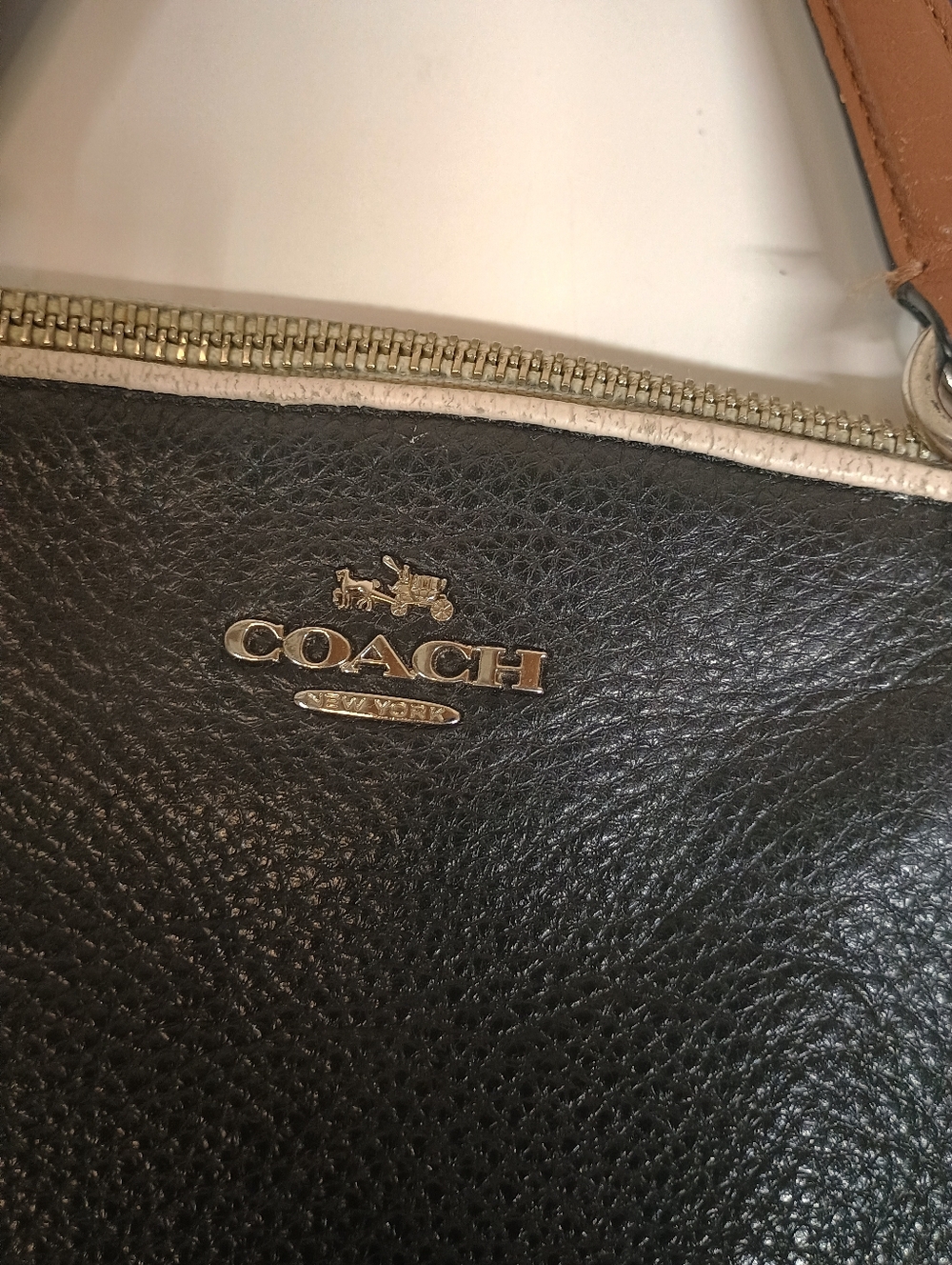 Coach Black Leather Tote with Tan Handles and Cream Trim For Repair - Picture 2 of 13